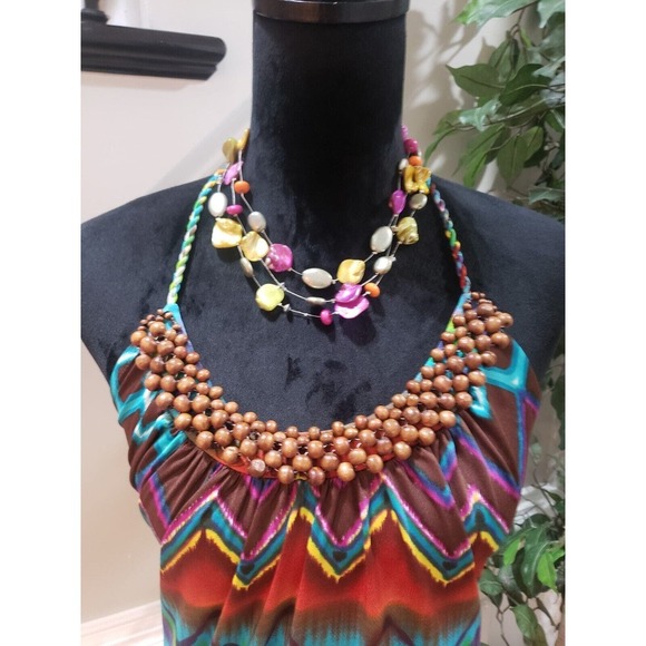 Heart Soul Women Multicolor Beaded Halter Neck Sleeveless Casual Top Blouse L - Picture 2 of 12